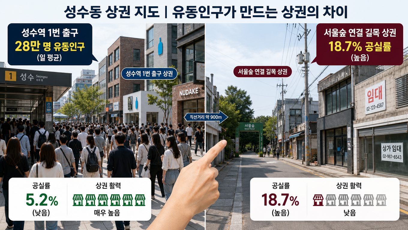 성수동 상권 유동인구 밀집 구간과 공실률 비교